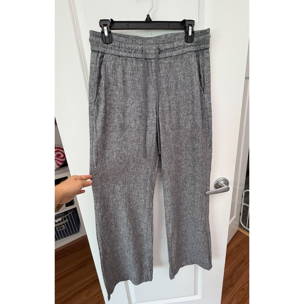 Soho New York & Company Linen Blend Drawstring Wide Leg Pants Womens Small Grey